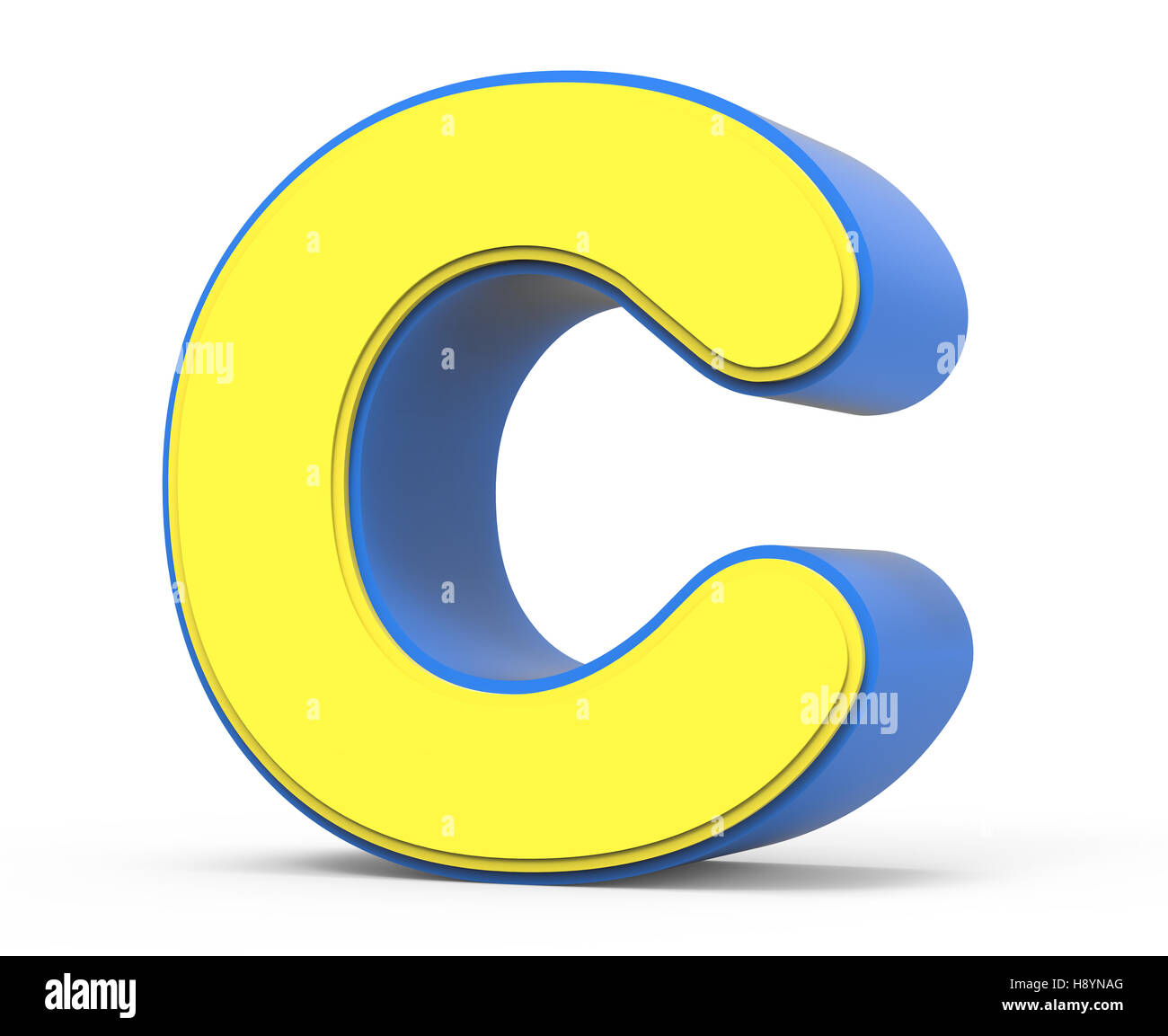 Derecho inclinándose 3D rendering lindo color amarillo letra C aislado