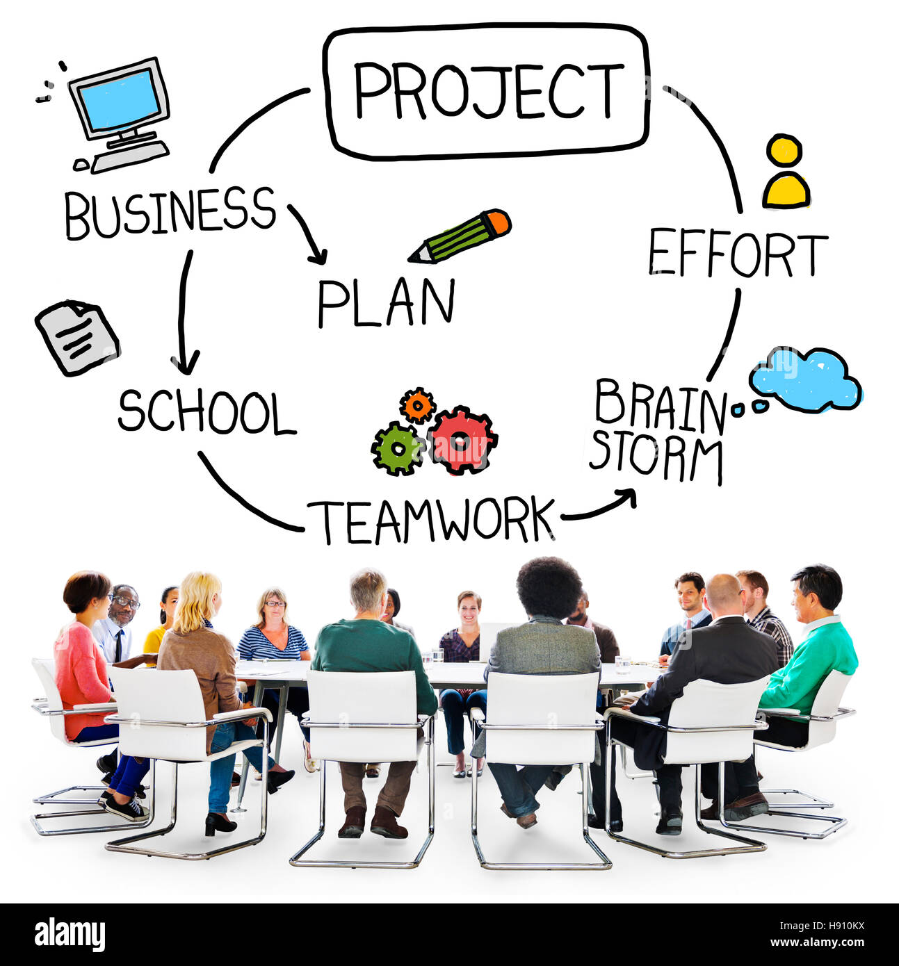 Proyecto Plan Brainstorm Misión de esfuerzo concepto de trabajo en equipo Foto de stock