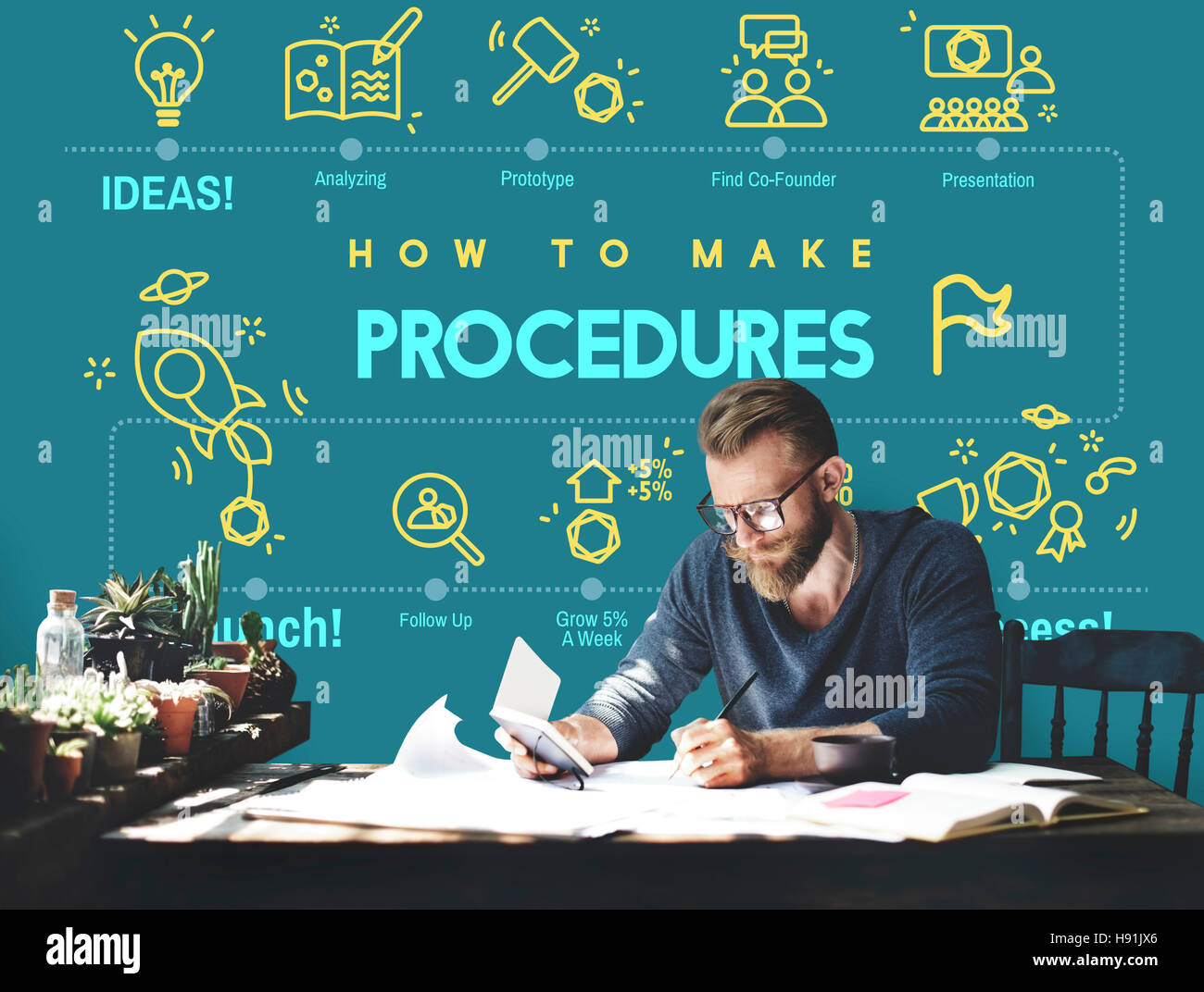 Los procedimientos de enfoque de acción técnica de proceso concepto Foto de stock