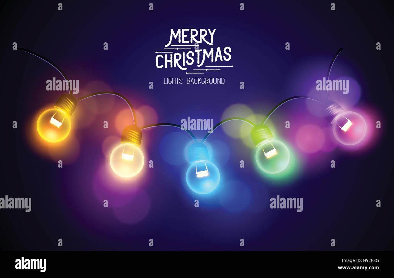 Una fila de navidad coloridas luces de hadas, ilustración vectorial Ilustración del Vector
