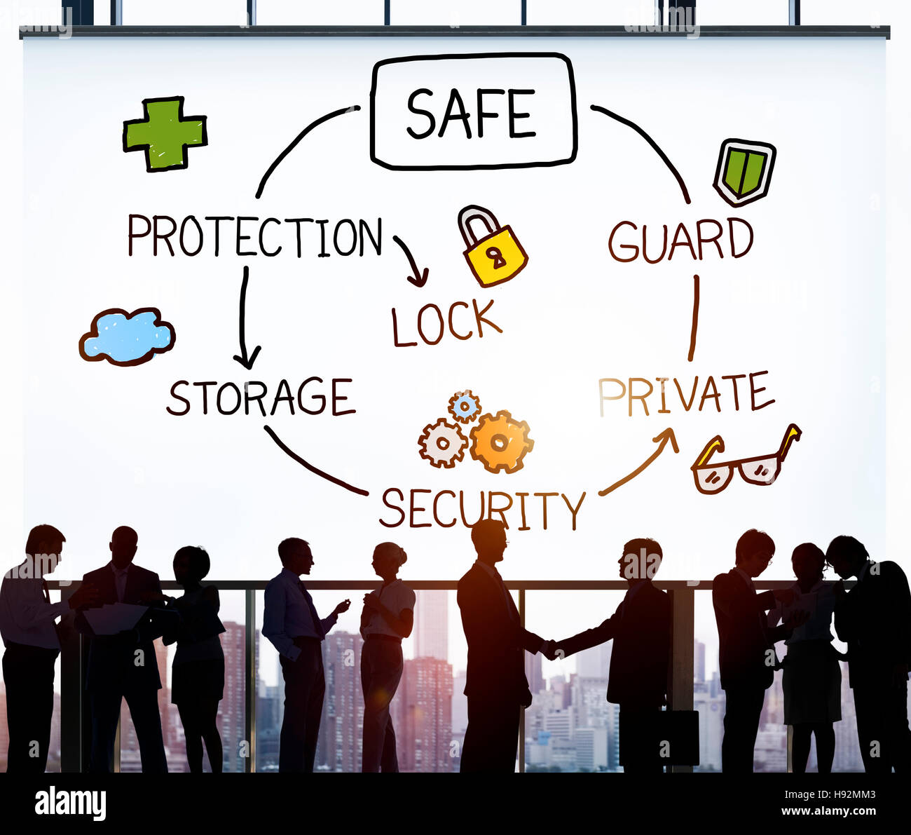 Seguro de Protección de Datos de la guardia de seguridad del almacenamiento concepto Foto de stock