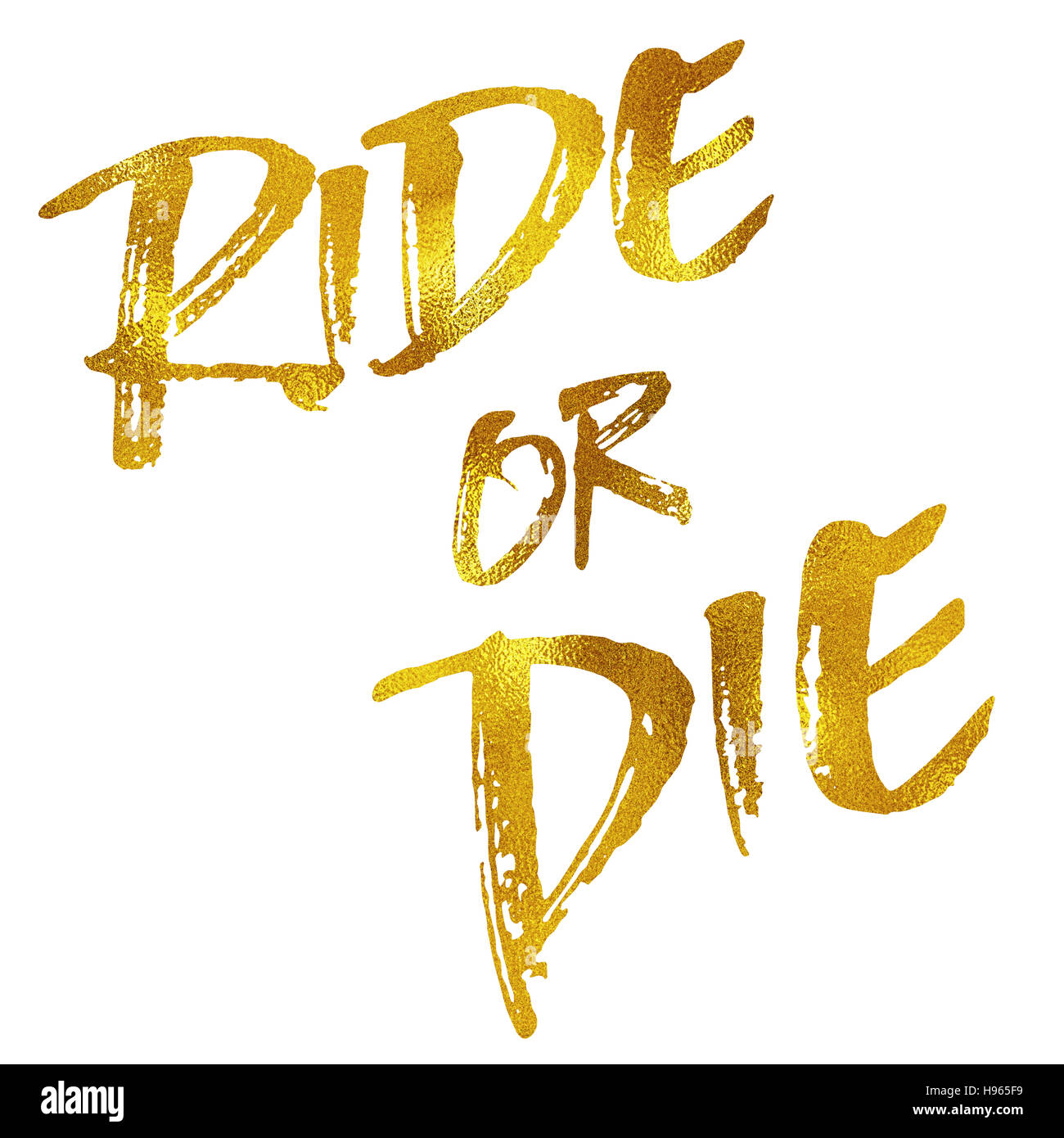 Ride or Die Oro Faux lámina metálica aislada cotización motivacional Foto de stock