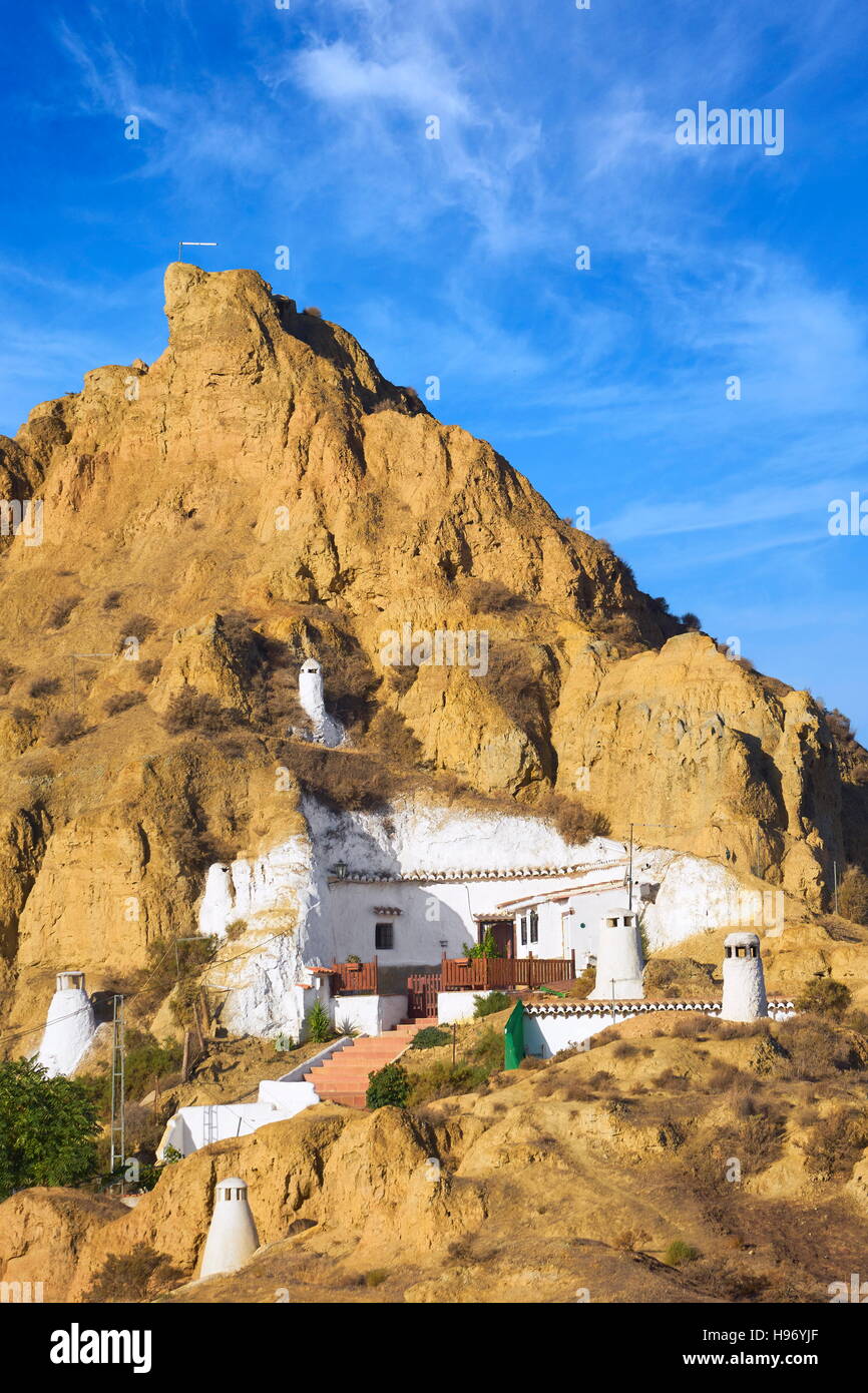 Antiguas cuevas trogloditas, Guadix, Andalucía, España. Foto de stock