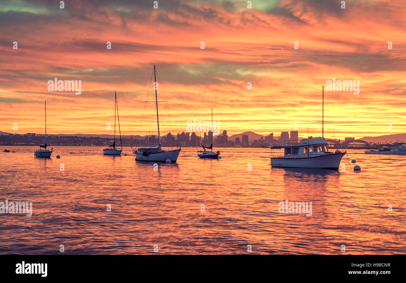 Puerto de San Diego, al amanecer. San Diego, California, Estados Unidos. Foto de stock