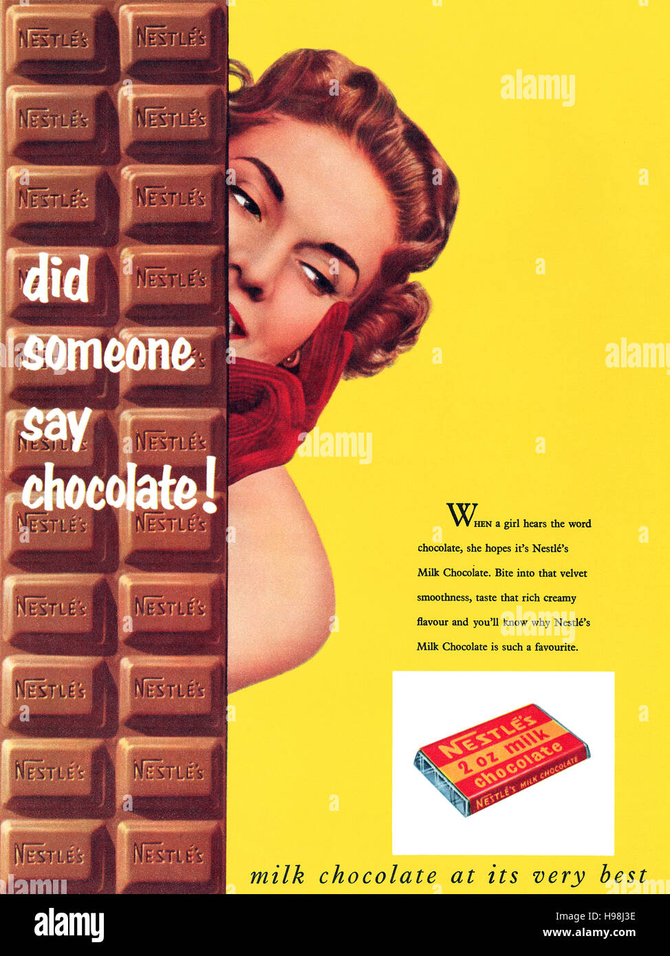 1957 Británica De Publicidad De Nestlé Milk Chocolate Bar Fotografía De
