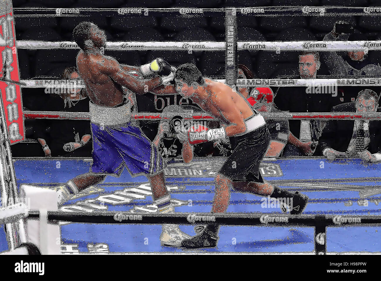 Las Vegas, Nevada, EE.UU. 19 Nov, 2016. El boxeador de peso medio Meiirim Nursltanov derrotas Henry Beckford en seis mesas de peso medio bout en Noviembre 19, 2016 en T-Mobile Arena en Las Vegas, Nevada Crédito: Marcel Thomas/Zuma alambre/Alamy Live News Foto de stock