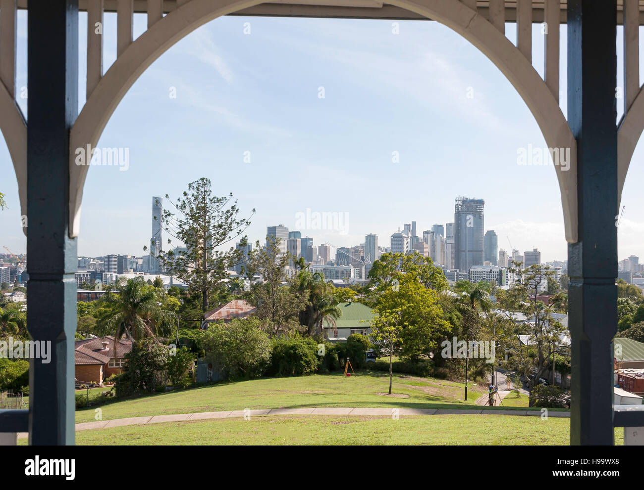 Vista de la ciudad de South Bank, de la ciudad de Brisbane, Brisbane, Queensland, Australia Foto de stock