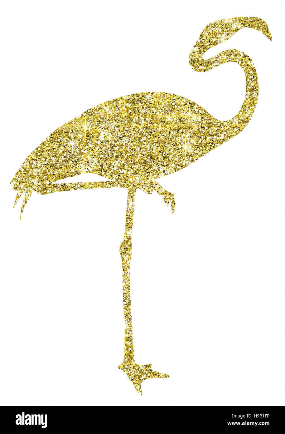 Glitter oro silueta chispeante Flamingo Foto de stock