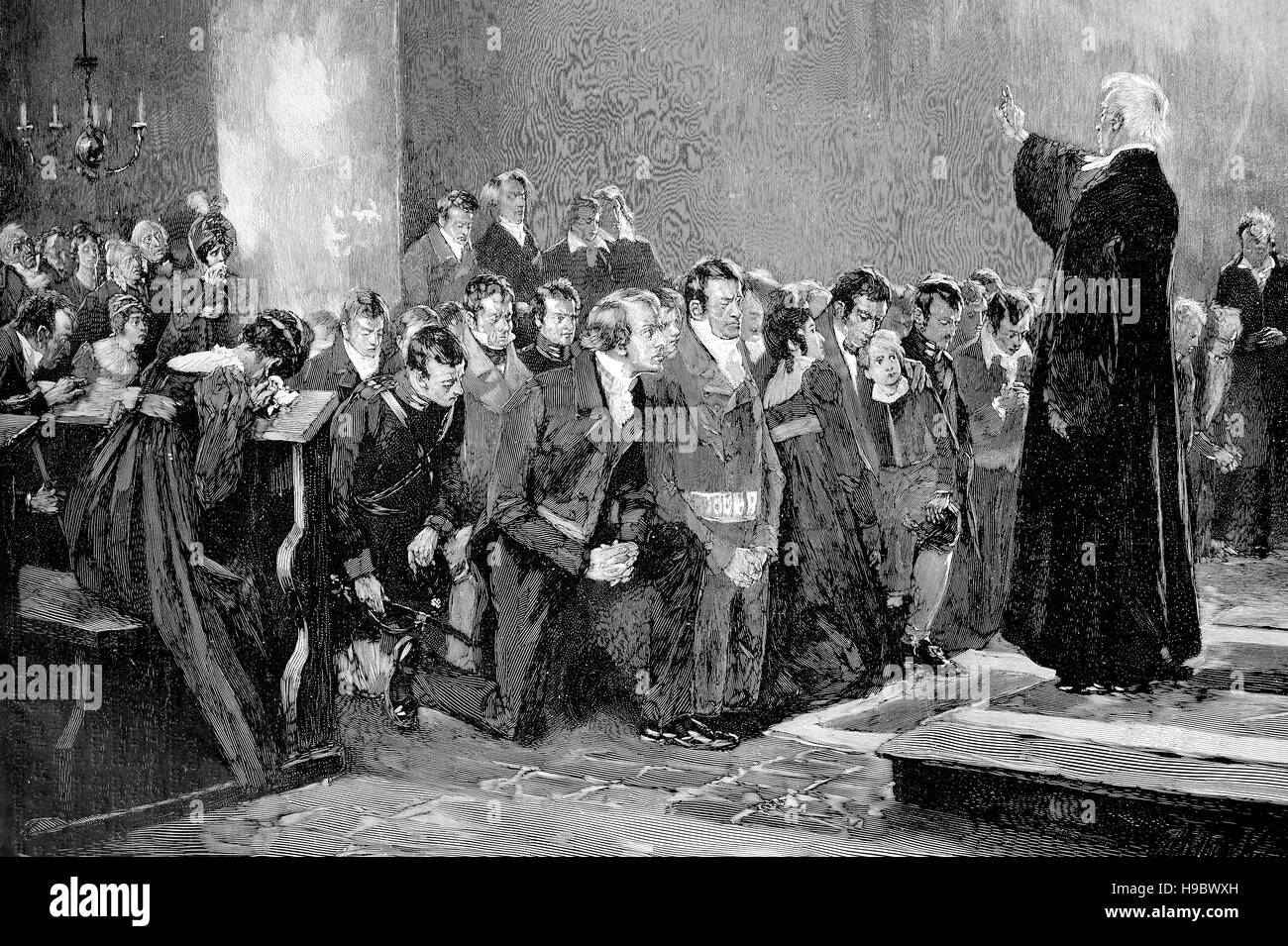 Bendición de voluntarios de la guerra de 1813, Guerras Napoleónicas, ilustración histórica Foto de stock