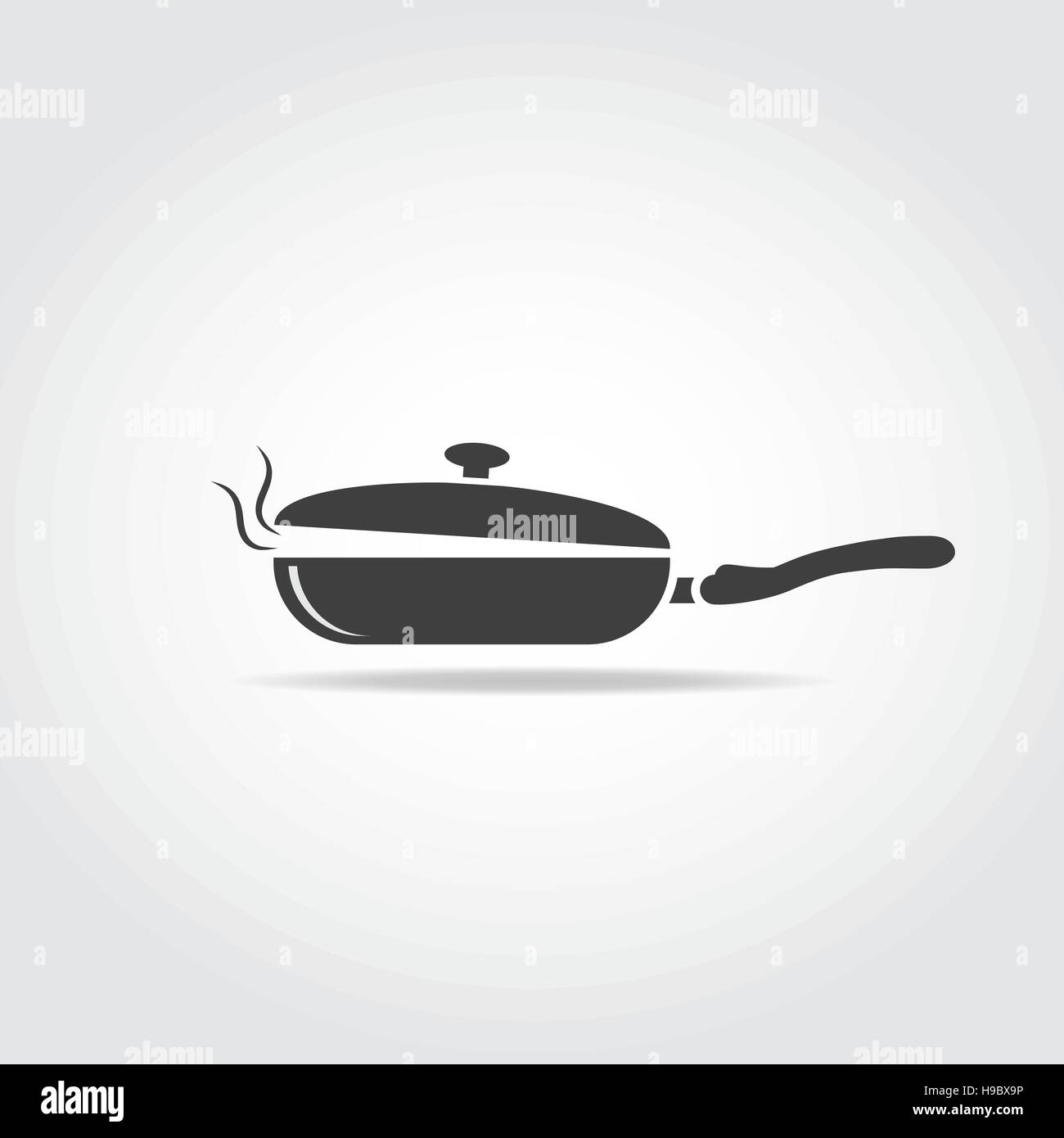 Icono negro de la sartén caliente con vapor. Ilustración del Vector