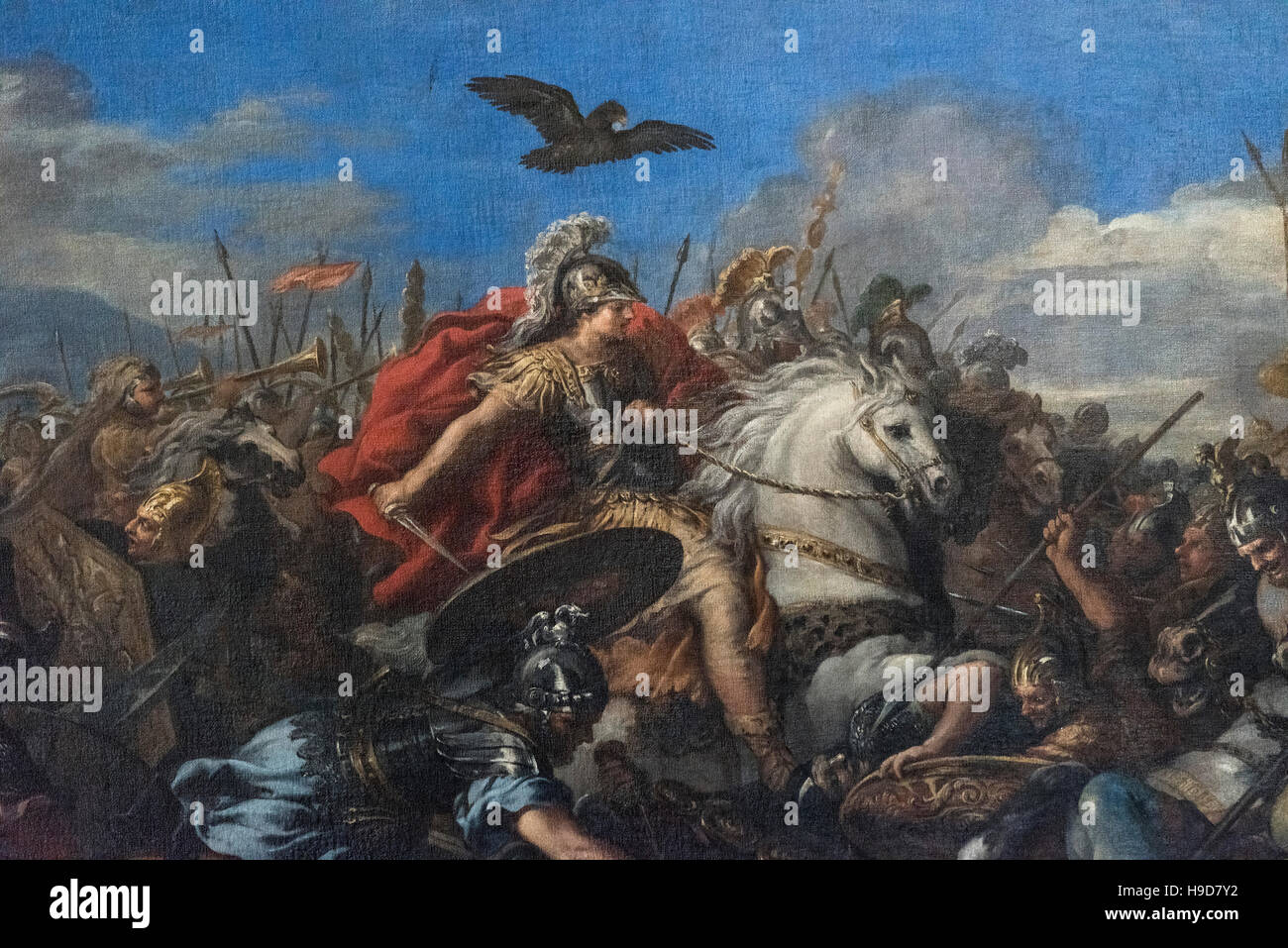 Roma. Italia. Detalle de Alejandro Magno a caballo, desde la pintura "Batalla de Alejandro y Darío' (1644-50), de Pietro da Cortona (1597-1669 Foto de stock