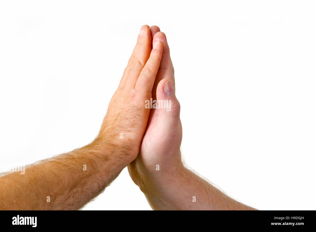 Me dan cinco gesto - aisladas sobre fondo blanco. Foto de stock