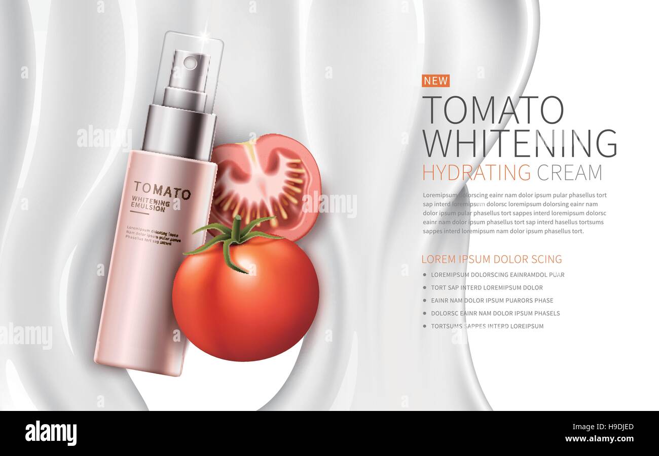 Tomate crema hidratante blanqueadora contenidas en spray de color rosa,  blanco cremoso, antecedentes ilustración 3d Imagen Vector de stock - Alamy