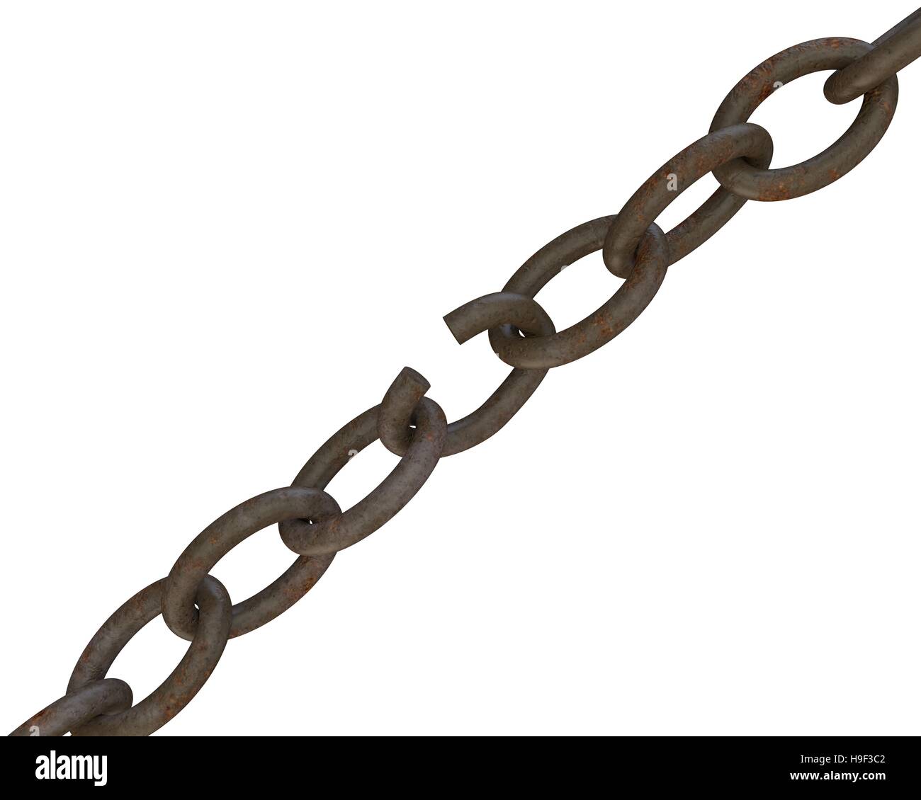 Corona el rusty old cadena se rompe debido a la fuerte tensión. Fondo  blanco aislado Fotografía de stock - Alamy