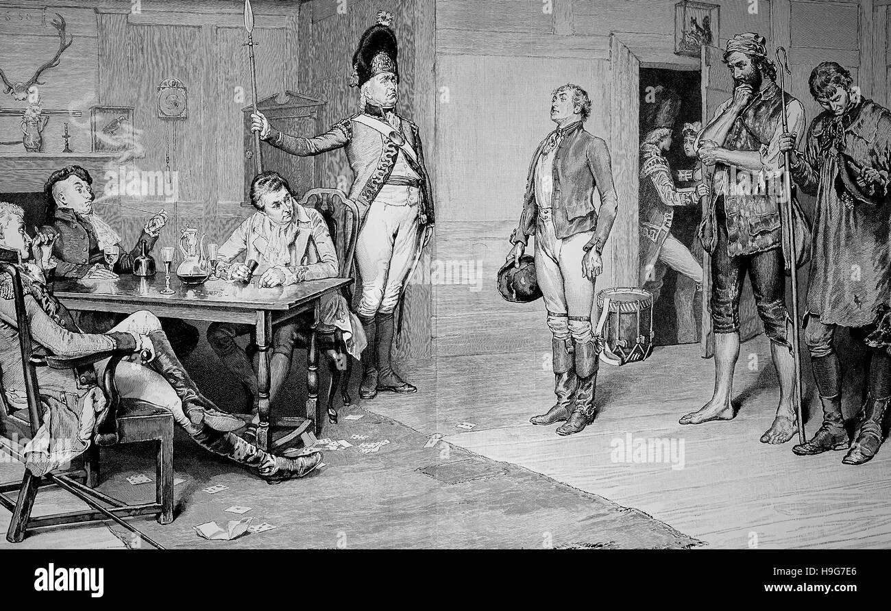 El reclutamiento de soldados en la época de Prusia Foto de stock