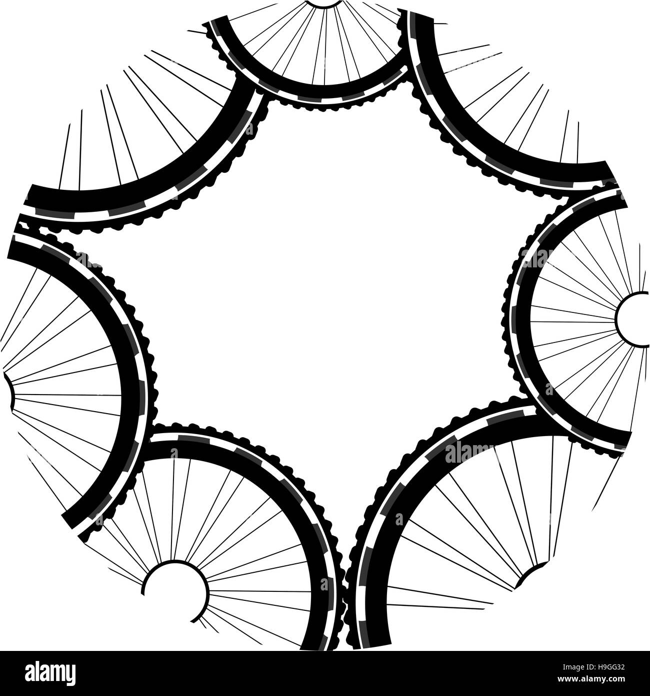 Ruedas de bicicleta patrón aislado sobre fondo blanco. Foto de stock