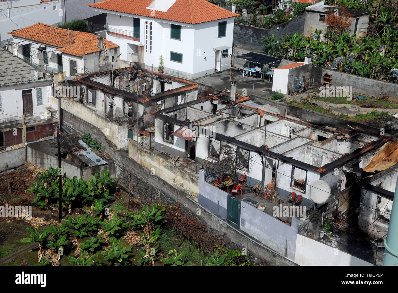 Los daños por fuego en Funchal, Madeira, Portugal Foto de stock