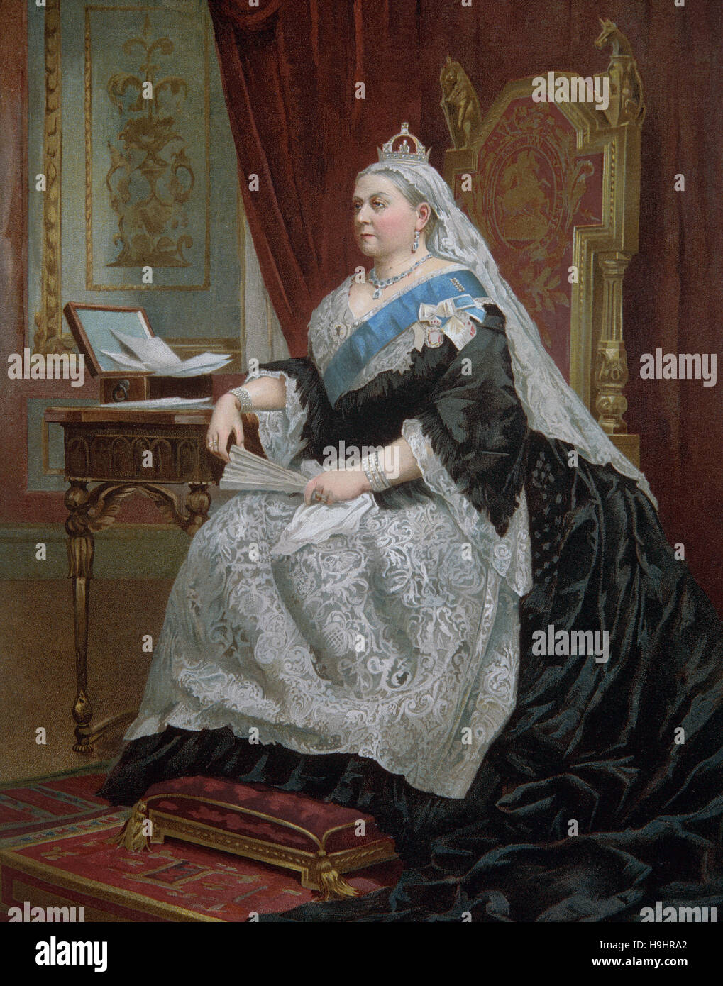 Grabado , retrato de la reina Victoria, Reina del Reino Unido de Gran Bretaña e Irlanda desde 1837 hasta su muerte. 1876 Foto de stock