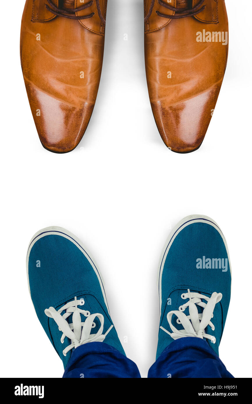 Imagen compuesta de con zapatos tela sobre el piso de madera Fotografía de stock - Alamy