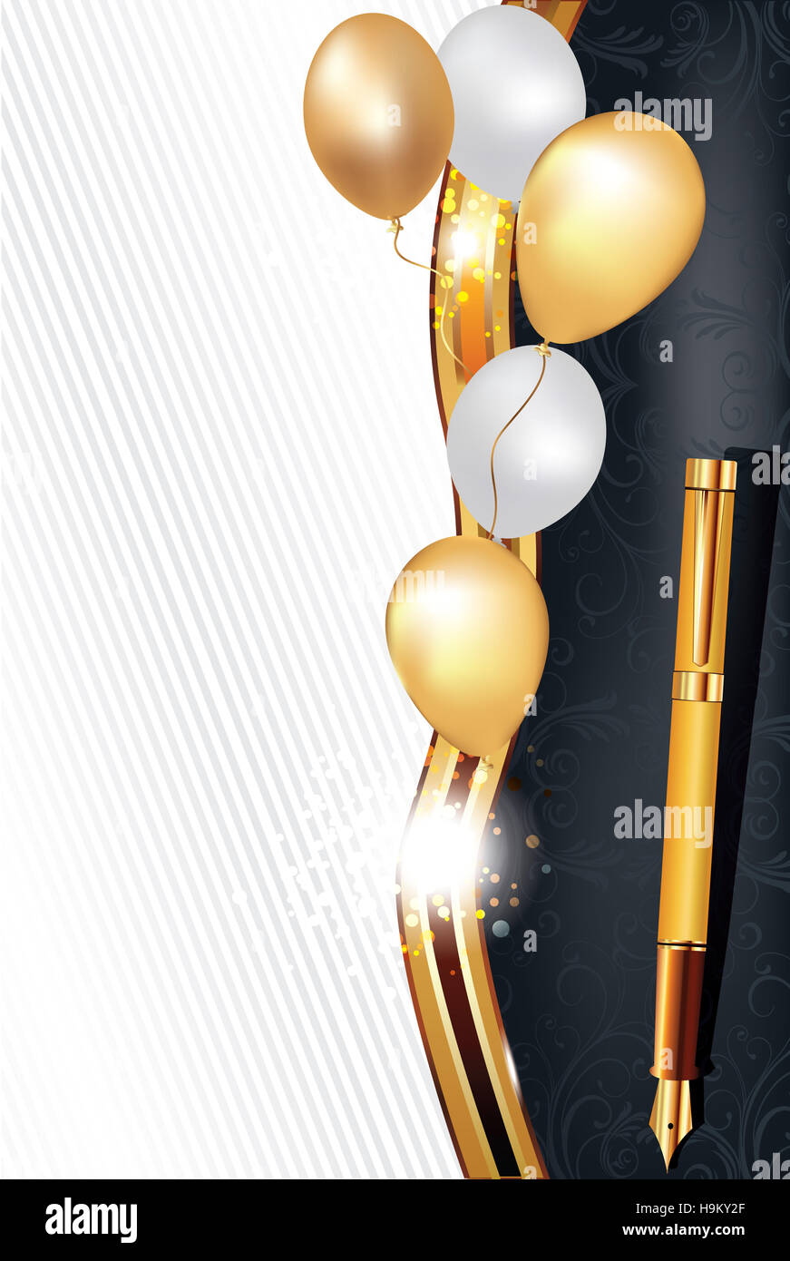 Fondo festivo y elegante con globos dorados y negros. Ilustración por  felicitaciones por el año nuevo, Navidad, cumpleaños. 3D Procesar  Fotografía de stock - Alamy