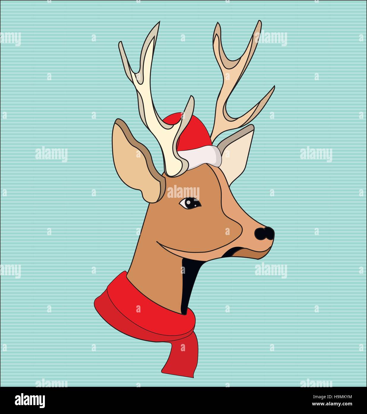 Venados de navidad vistiendo gorro de Papá Noel Imagen Vector de stock -  Alamy