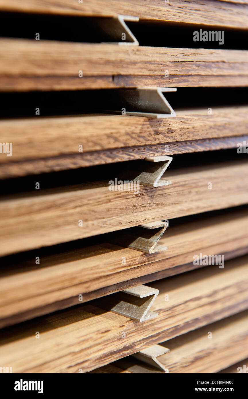 Almacenamiento de madera en la planta de procesamiento de madera, Templin, distrito de Uckermark Brandenurg, Alemania. Foto de stock