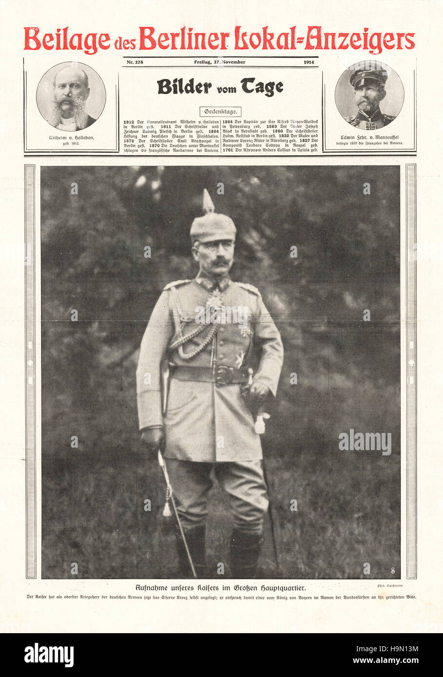1914 Berliner Lokal-Anzeiger Front page Kaiser Wilhelm II Foto de stock