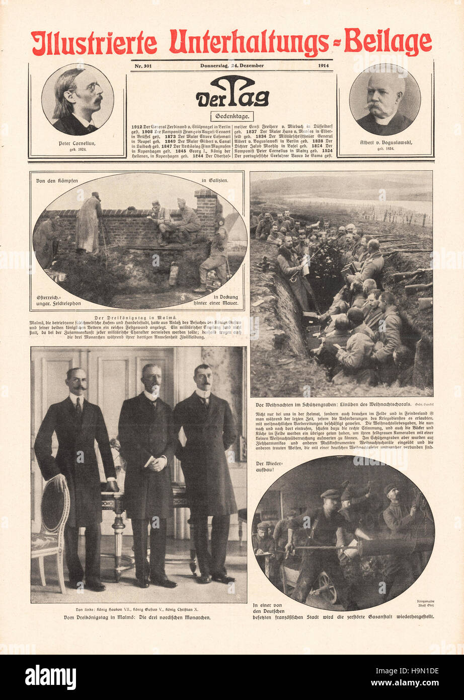 1914 las fuerzas alemanas Berliner Lokal Anzeiger cantar villancicos en el frente occidental Foto de stock