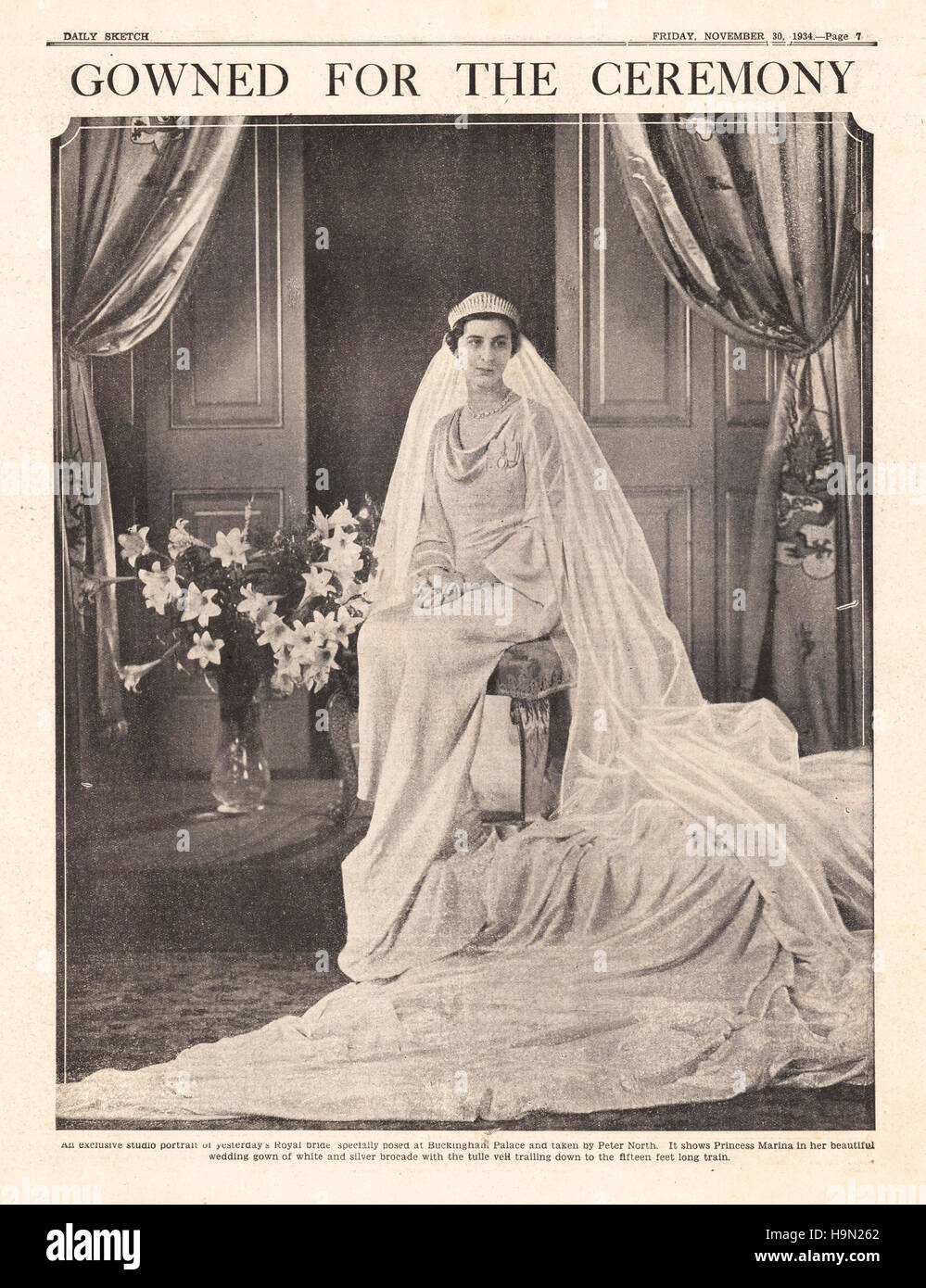 1934 Daily Sketch página 7 Boda de Prince George y la Princesa Marina de Grecia Foto de stock