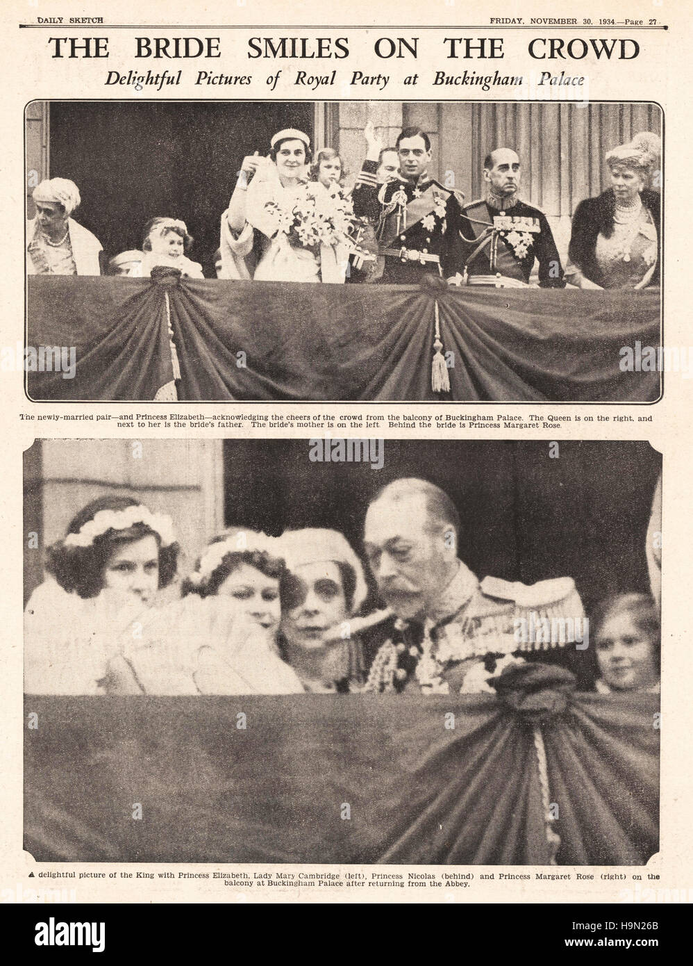 1934 Daily Sketch página 27 Boda de Prince George y la Princesa Marina de Grecia Foto de stock