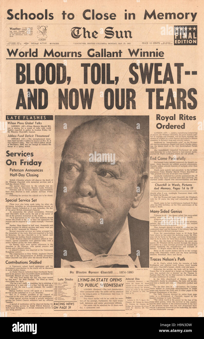 1965 El Sol (Canadá) la muerte de Sir Winston Churchill Fotografía de