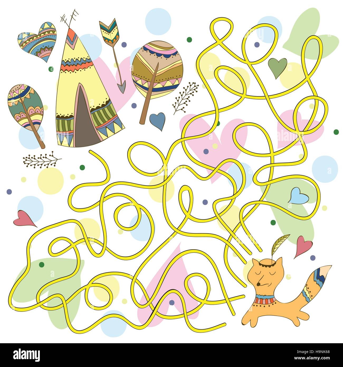 Juego para niños - laberinto ayuda a Indian Fox llegue a casa Imagen Vector  de stock - Alamy
