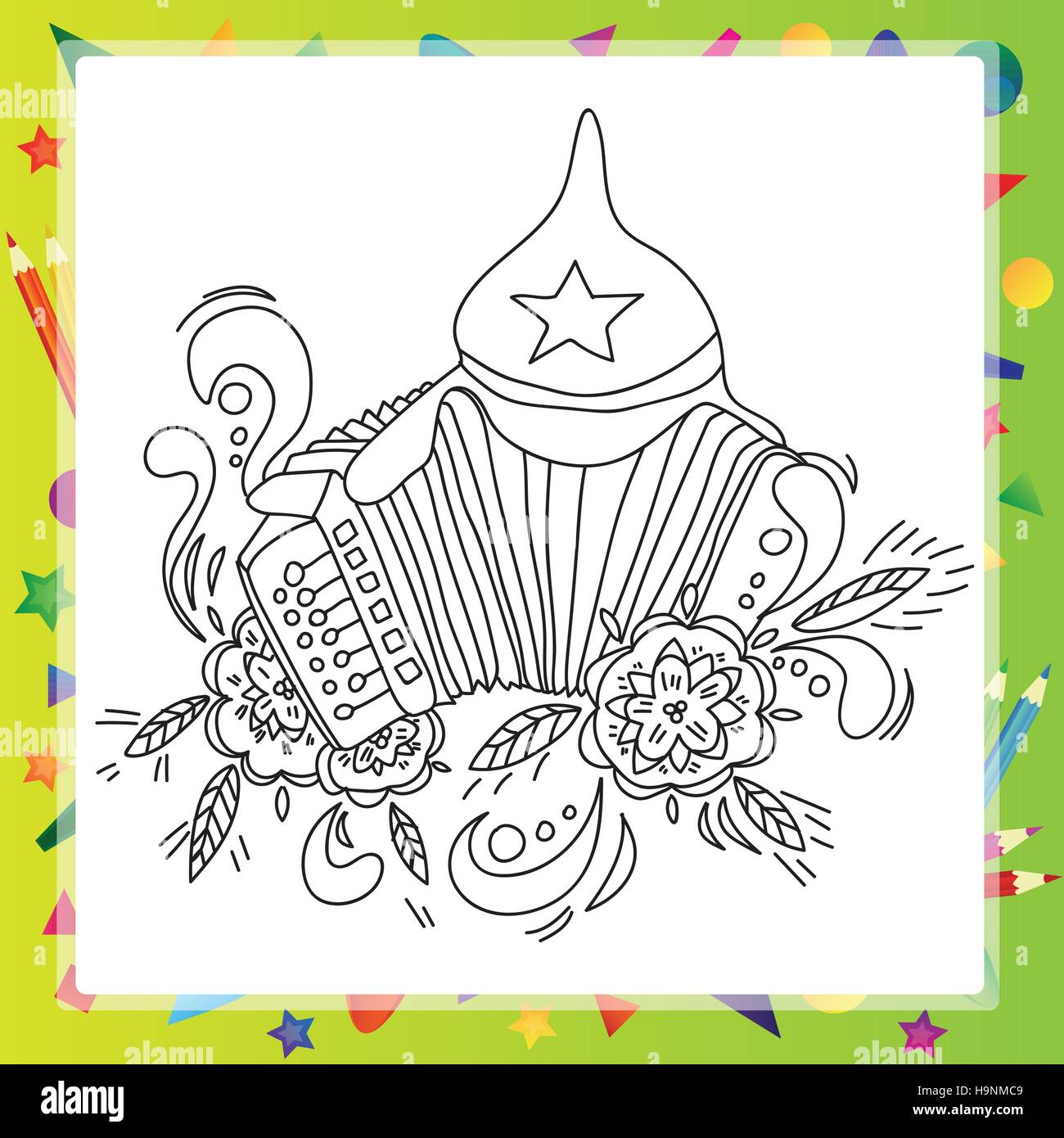 Libro para colorear para los niños - Instrumentos musicales Federación de  acordeón Imagen Vector de stock - Alamy