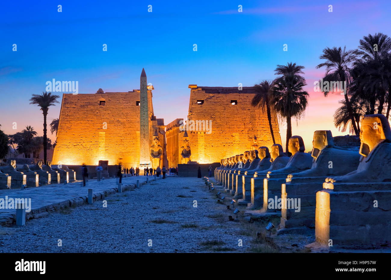 En la noche del templo de Luxor, Egipto Foto de stock