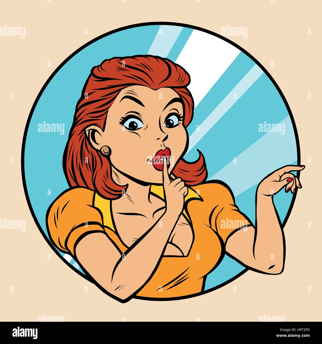 Shh gesto, hermosa joven, pop art comic retro ilustración vectorial.  Silencio Imagen Vector de stock - Alamy