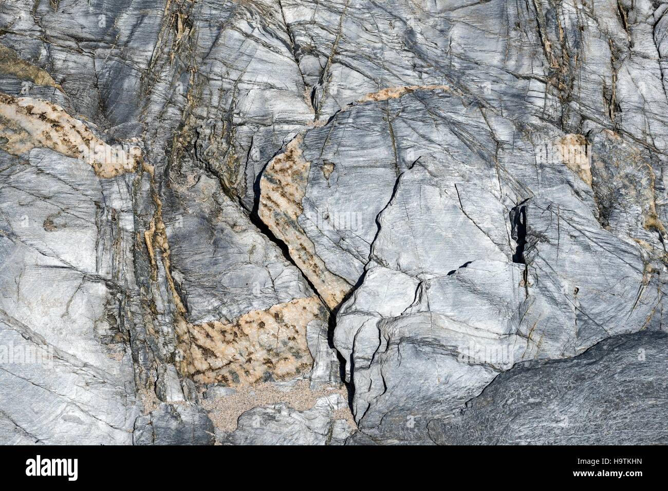 Desgastados y lava-slate, la textura, la Isla de Islay, Inner Hebrides, Scotland, Reino Unido Foto de stock