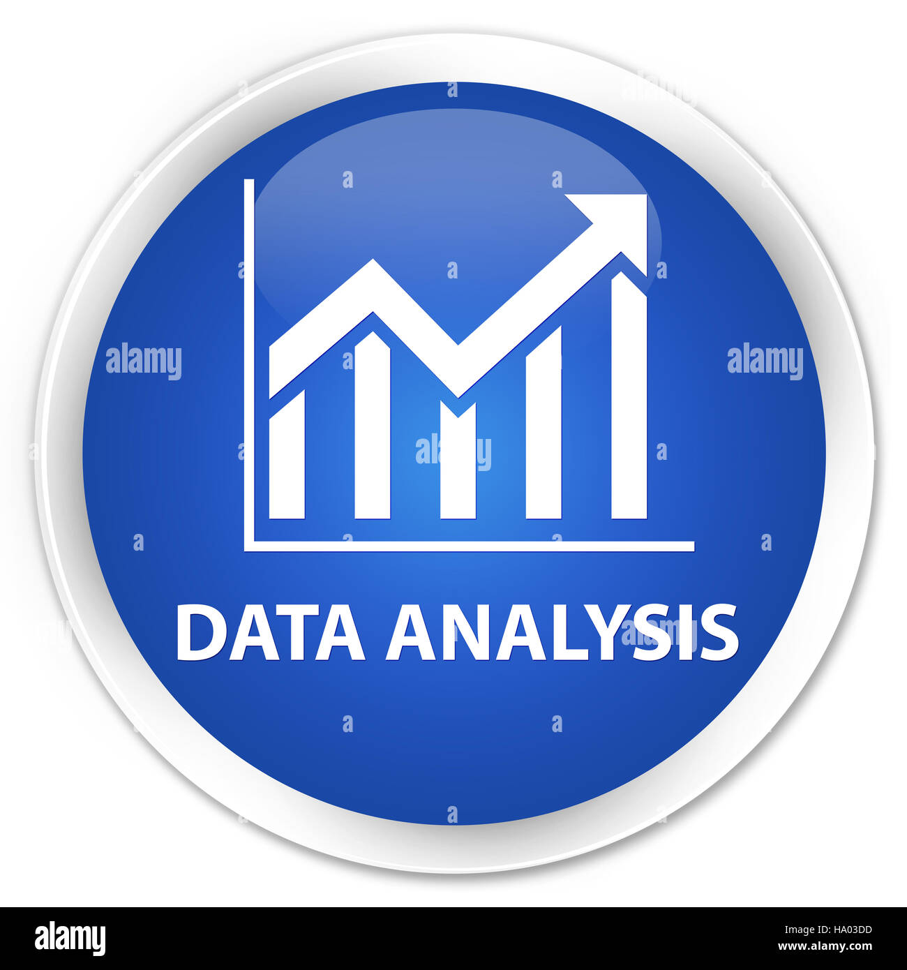 Estadísticas de análisis de datos (icono) aislados en premium botón redondo azul Resumen ilustración Foto de stock