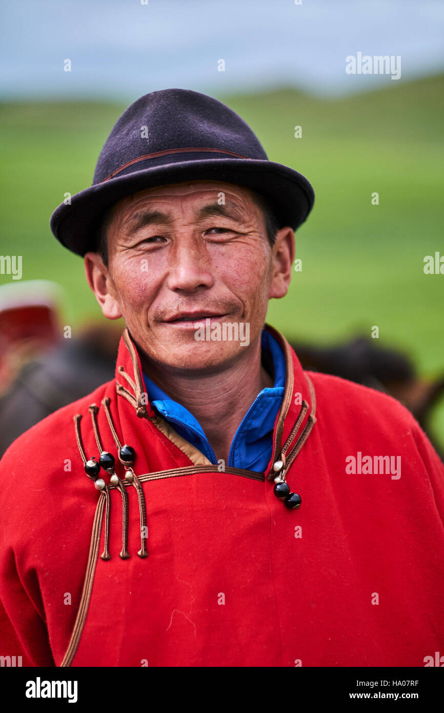 Mongolia, provincia Arkhangai, hombre nómada mongol Foto de stock