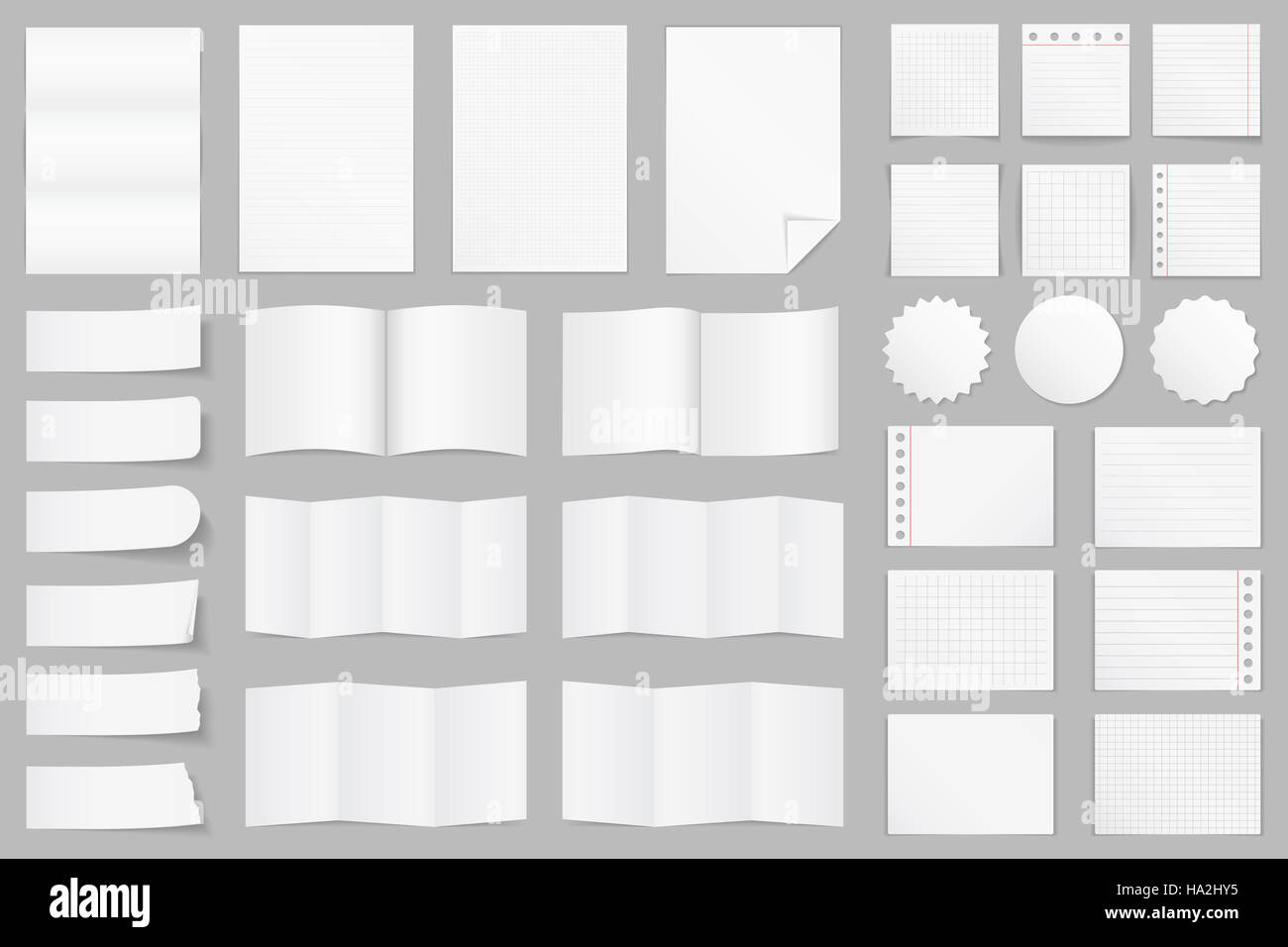 Colección de distintos tipos de papel: papel A4, papel plegado, plantillas  de folletos, pegatinas, notas Fotografía de stock - Alamy