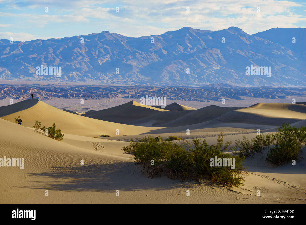 La hermosa Mesquite Flat Dunes en Stovepipe Wells, el Parque Nacional Valle de la muerte Foto de stock