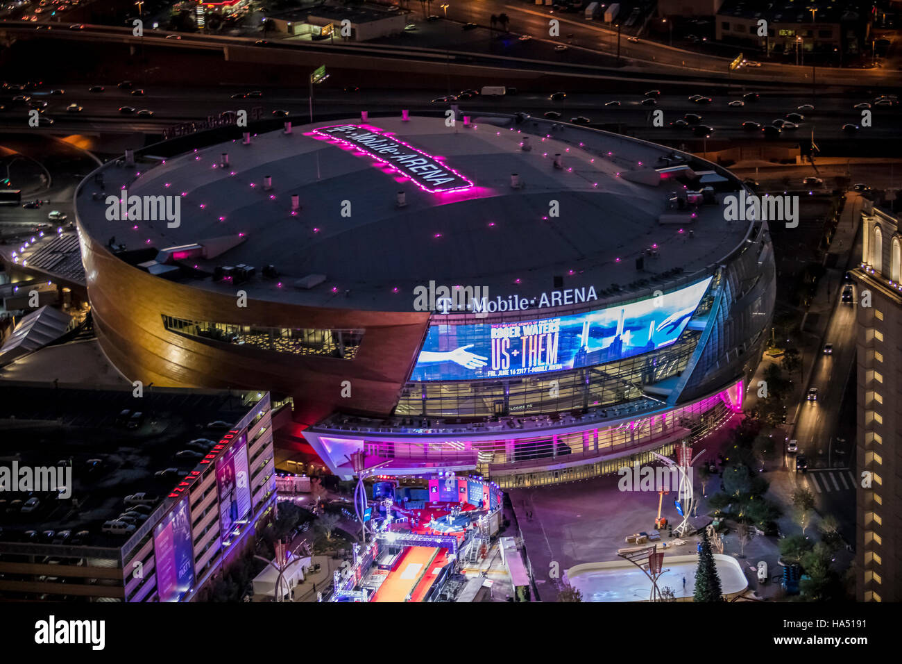 Vista aérea de T-Mobile Arena la Strip, en Las Vegas, Nevada, EE.UU. Foto de stock