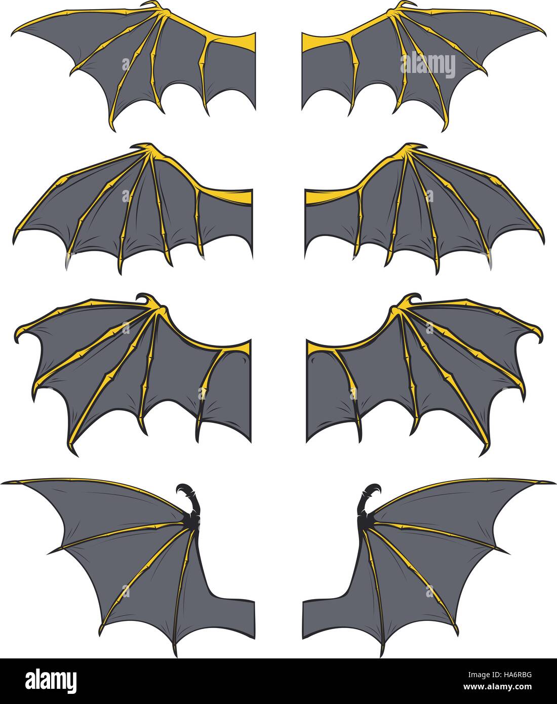 Conjunto de dragón o alas de murciélago en el estilo de dibujos animados  aislado sobre fondo blanco. Ilustración vectorial Imagen Vector de stock -  Alamy