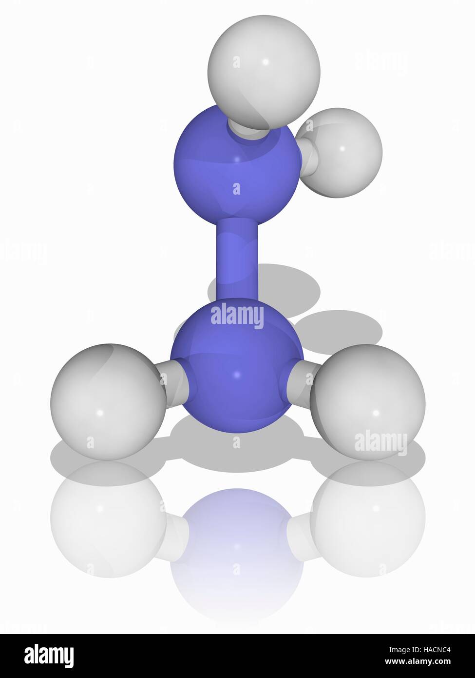 La hidracina. Modelo molecular de la hidracina química hidruro de nitrógeno  (). Este líquido inflamable incoloro se utiliza como agente espumante  en la preparación de espumas de polímero. También se utiliza en