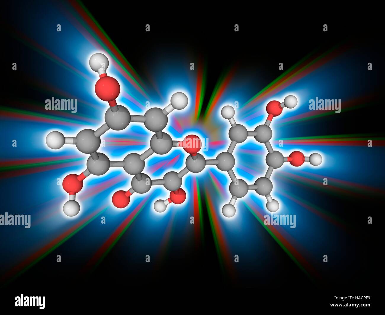 La quercetina. Modelo molecular de la química del flavonoide quercetina