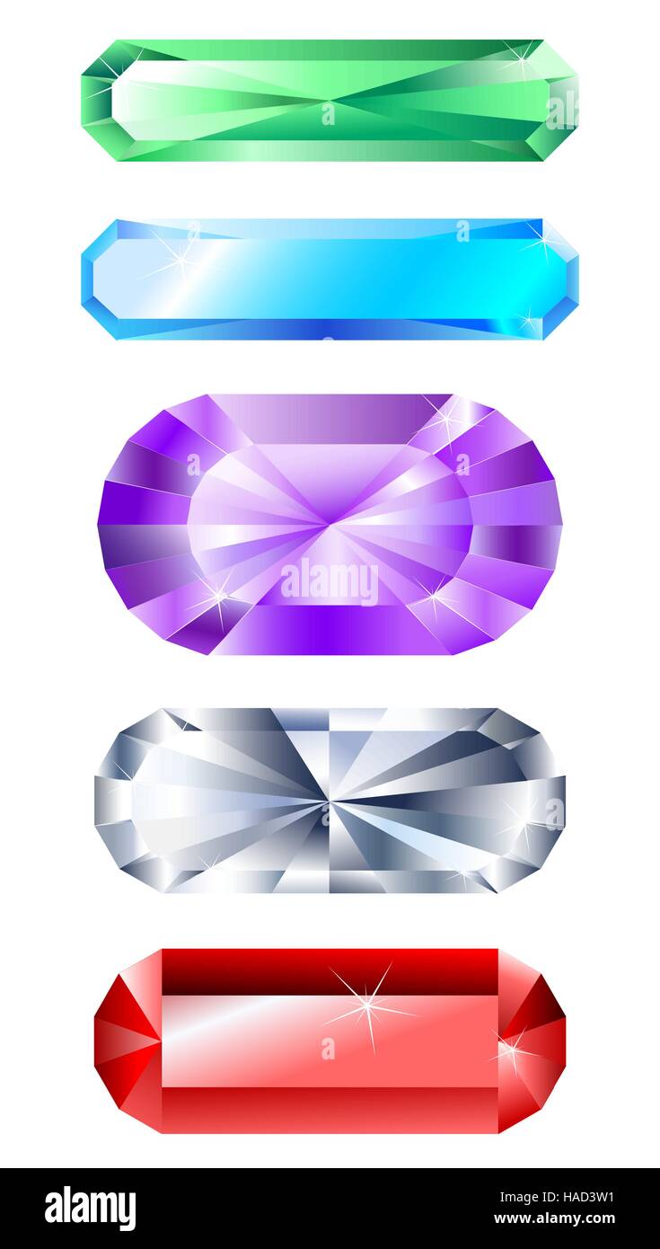 Cinco facetas banner joyas hechas de piedras preciosas: diamante, rubí,  zafiro, esmeralda, amatista sobre un fondo blanco Imagen Vector de stock -  Alamy