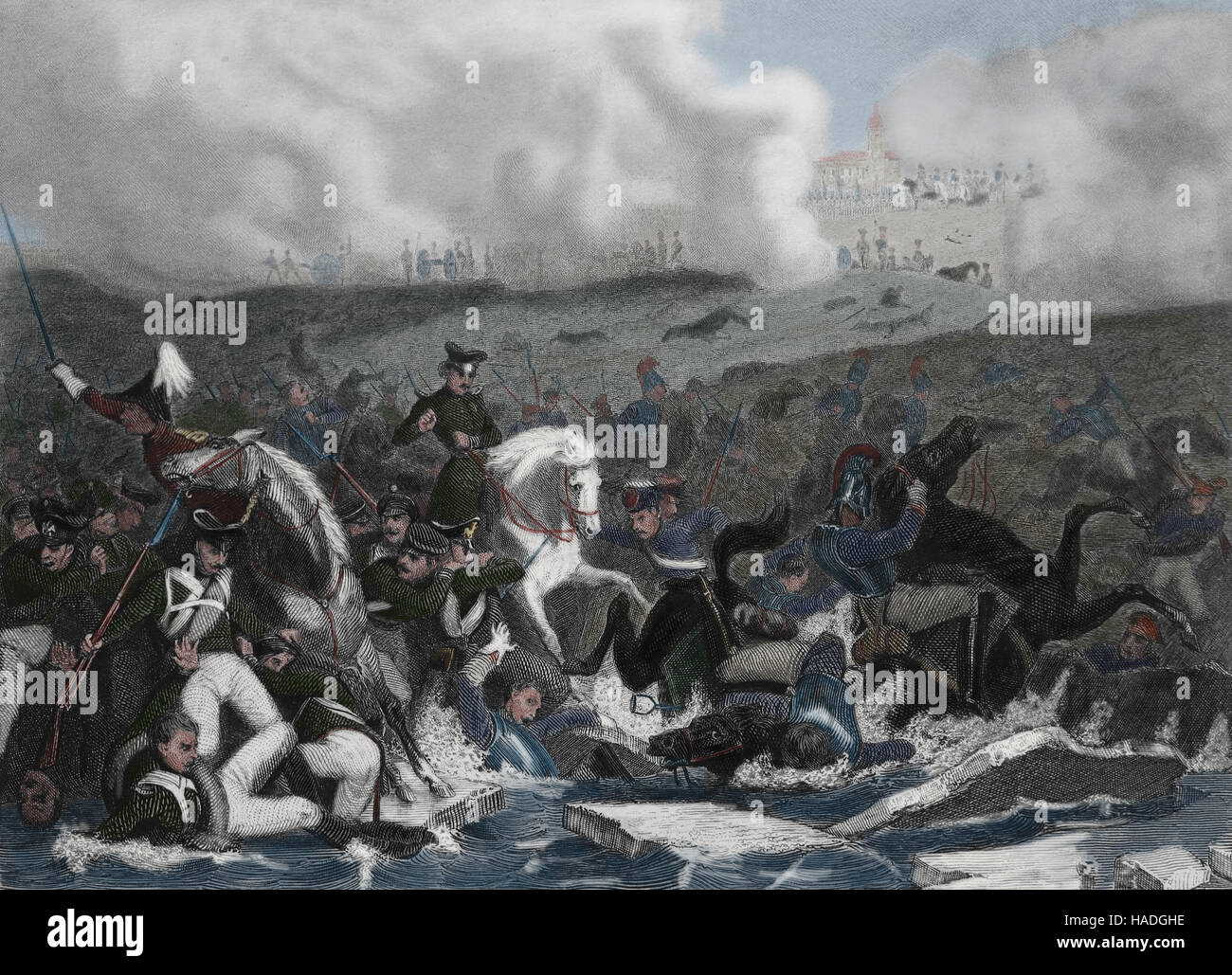 La batalla de Austerlitz o Batalla de 3 emperadores. 2 de diciembre de 1805. Las guerras napoleónicas. Grabado. Siglo xix. Posteriormente coloración. Foto de stock