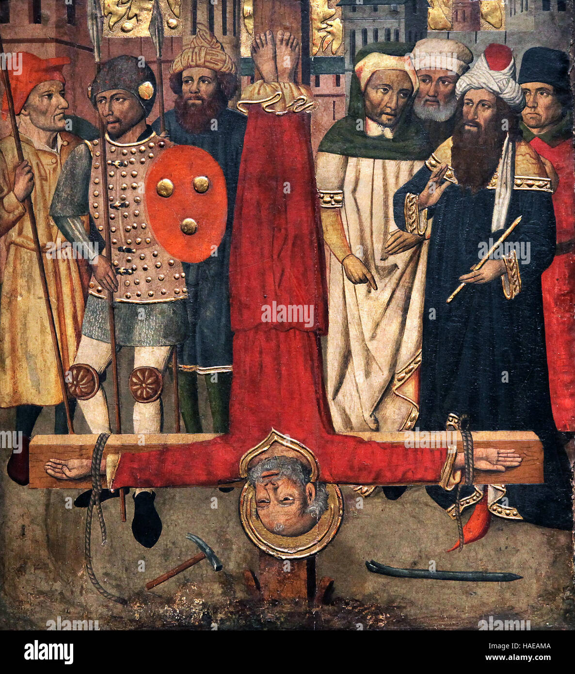 La Crucifixión de San Pedro por Jaume Huguet 1415-1492 Foto de stock