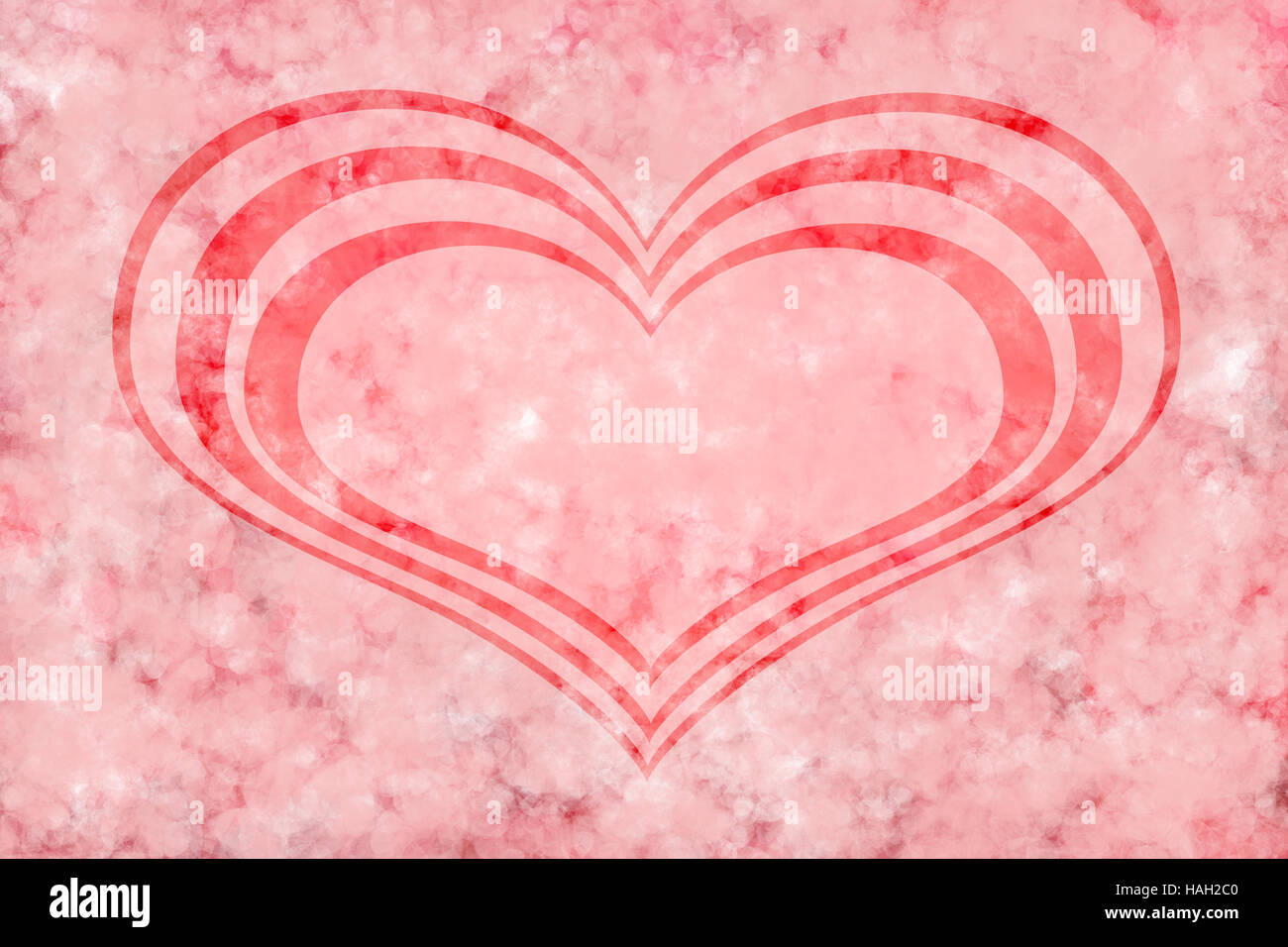 Sencillo, moderno, tres corazones de color rosa anidados en un moteado o jaspeado color rosa de fondo Foto de stock