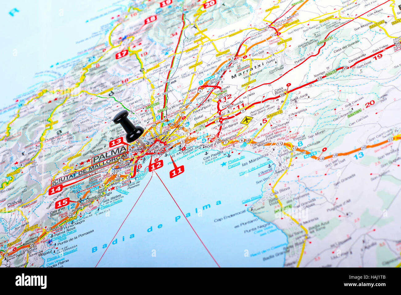 El punto de destino en un mapa - Palma de Mallorca Foto de stock