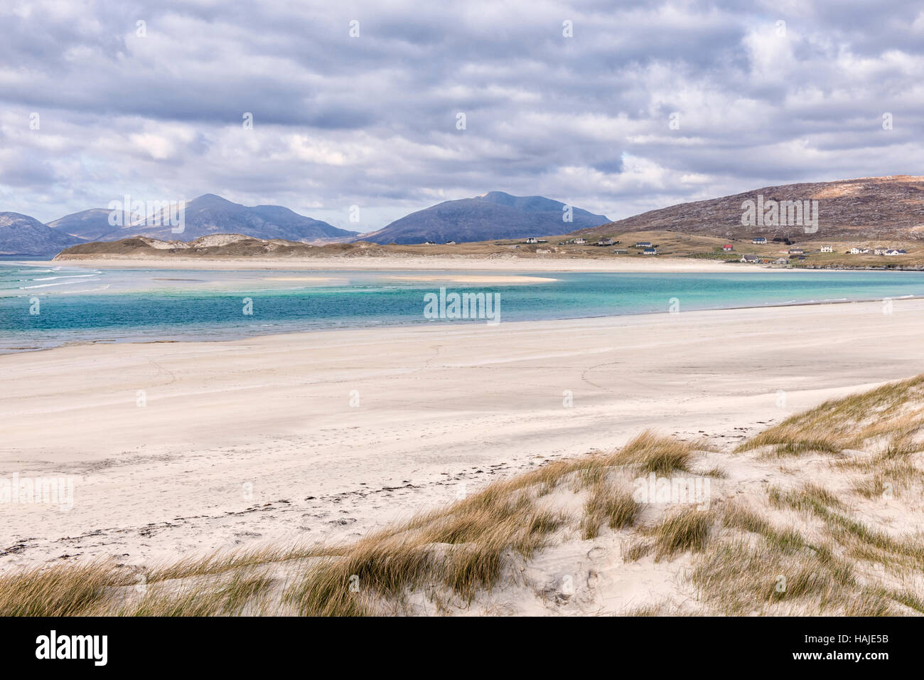 Seilebost playa en marea baja, Harris, Hébridas, Escocia Foto de stock